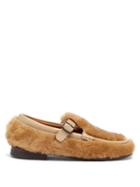 Ladies Shoes Hereu - Alber Shearling T-strap Loafers - Womens - Beige