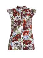 Matchesfashion.com Erdem - Orelia Stand Collar Floral Print Cotton Top - Womens - Red Print