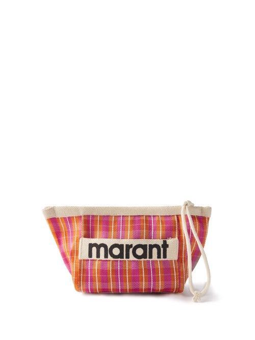 Isabel Marant - Powden Logo-patch Check Pouch - Womens - Pink Multi