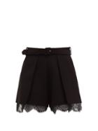Matchesfashion.com Self-portrait - Lace Trimmed Pleated High Rise Crepe Shorts - Womens - Black