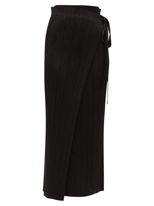 Matchesfashion.com Pleats Please Issey Miyake - Tie Waist Pleated Midi Skirt - Womens - Black