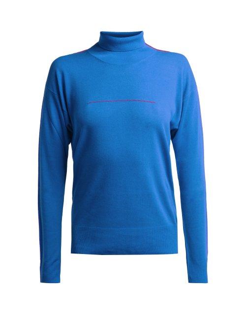 Matchesfashion.com Mm6 Maison Margiela - Embroidered Roll Neck Wool Sweater - Womens - Blue