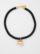 Timeless Pearly - Fish-charm Gold-plated Rope Necklace - Womens - Black Gold