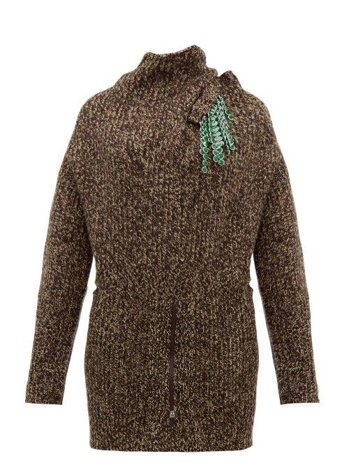 Matchesfashion.com Toga - Detachable Brooch Ribbed Wool Blend Sweater - Womens - Brown