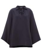 Matchesfashion.com Joseph - Fran Wide Sleeve Collared Silk Blouse - Womens - Navy