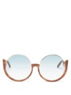 Matchesfashion.com Linda Farrow - Florence Oversized Round Acetate Sunglasses - Womens - Blue