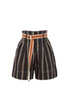 Matchesfashion.com Lee Mathews - Madox Striped High Rise Shorts - Womens - Black