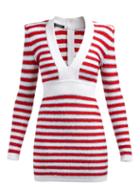 Matchesfashion.com Balmain - Intarsia Stripe V Neck Knitted Mini Dress - Womens - Red Multi