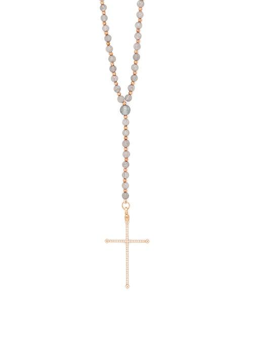 Matchesfashion.com Diane Kordas - Cross Diamond & 18kt Rose Gold Necklace - Womens - Grey