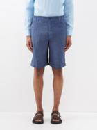 120 Lino 120% Lino - Flat-front Linen Shorts - Mens - Navy