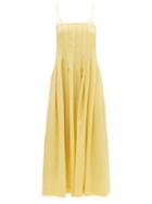 Matchesfashion.com Three Graces London - Lucia Pleated Cotton-gauze Maxi Dress - Womens - Yellow