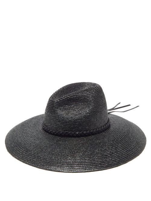 Matchesfashion.com Saint Laurent - Leather-trim Straw Hat - Mens - Black