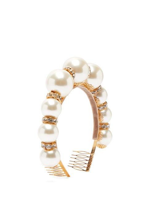 Matchesfashion.com Dolce & Gabbana - Faux Pearl And Crystal Embellished Headband - Womens - Pearl