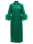 Matchesfashion.com 16arlington - Fujiko Ostrich-feather Trimmed Satin Dress - Womens - Emerald