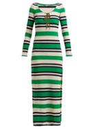 Matchesfashion.com Miu Miu - Striped Ribbed Jersey Dress - Womens - Green Stripe