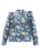 Matchesfashion.com Loveshackfancy - Beatrix Ruffled Floral-print Cotton Blouse - Womens - Blue Print