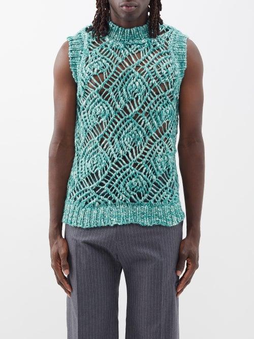 Namacheko - Nimgina Open-work Merino Sweater Vest - Mens - White Green