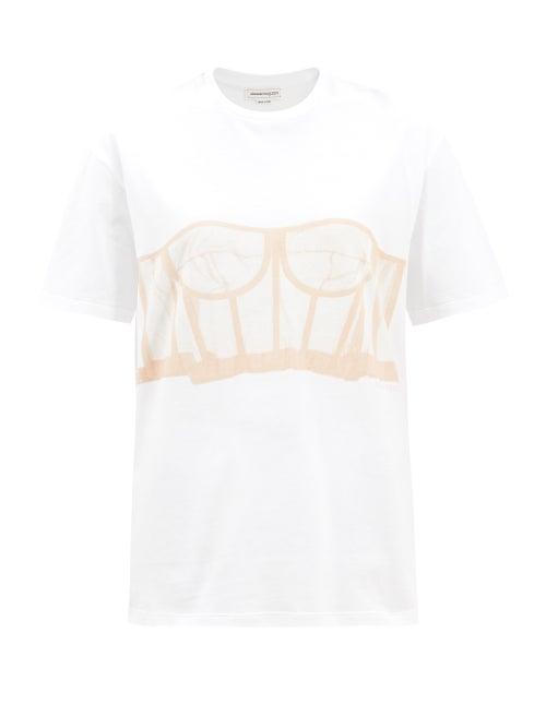 Alexander Mcqueen - Corset-print Cotton-jersey T-shirt - Womens - White