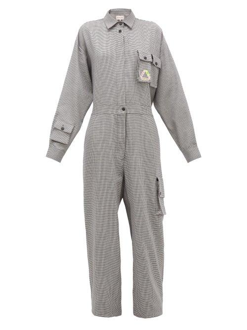 Matchesfashion.com Natasha Zinko - Houndstooth Cotton Jumpsuit - Womens - Grey