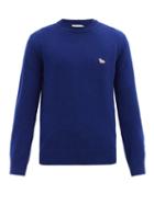 Matchesfashion.com Maison Kitsun - Fox-patch Wool Sweater - Mens - Navy