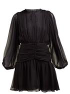 Matchesfashion.com Saint Laurent - Gathered Silk Mousseline Mini Dress - Womens - Black