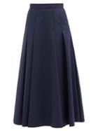Matchesfashion.com Carolina Herrera - Pleated Cotton-twill Skirt - Womens - Navy