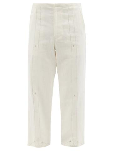 Kuro - Embroidered And Ladder-lace Linen Trousers - Mens - White