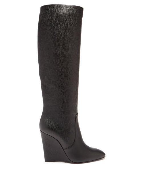 Matchesfashion.com Christian Louboutin - Civiliza 100 Wedge-heel Leather Knee-high Boots - Womens - Black
