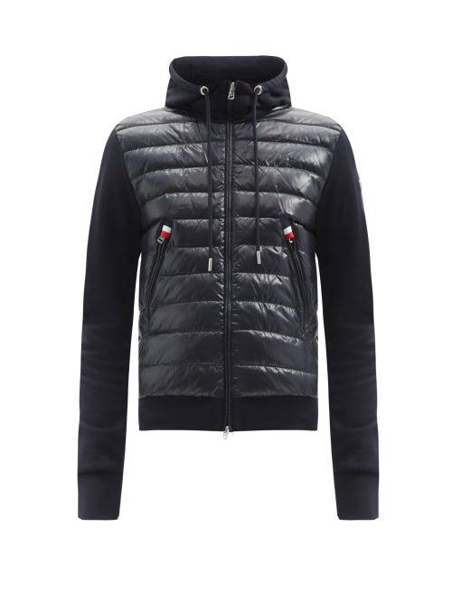 Matchesfashion.com Moncler - Down-panel Hooded Zip-through Cotton Sweatshirt - Mens - Navy