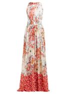 Matchesfashion.com Carolina Herrera - Floral Print Gathered Silk Chiffon Gown - Womens - White Multi