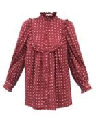 Zimmermann - Ruffled High-neck Polka-dot Satin Blouse - Womens - Burgundy