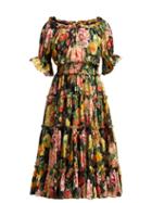 Matchesfashion.com Dolce & Gabbana - Peony Print Cotton Poplin Midi Dress - Womens - Black Multi