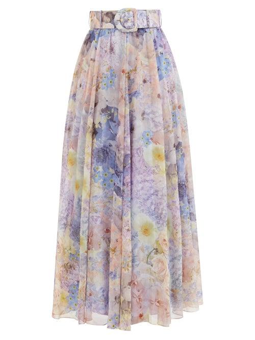 Zimmermann - Rhythmic Floral-print Crepe Skirt - Womens - Blue Print