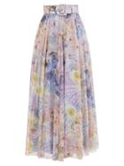 Zimmermann - Rhythmic Floral-print Crepe Skirt - Womens - Blue Print