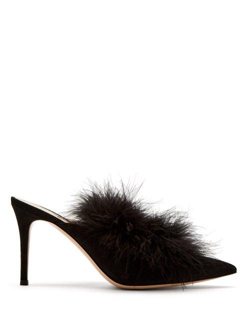 Matchesfashion.com Gianvito Rossi - Maribou 85 Suede Mules - Womens - Black