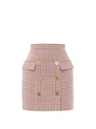Matchesfashion.com Balmain - Buttoned High-rise Houndstooth Wool Mini Skirt - Womens - Red Multi