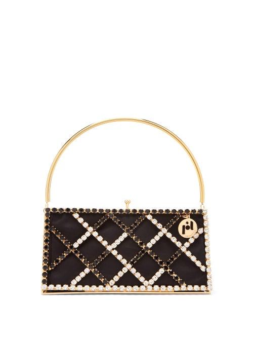 Matchesfashion.com Rosantica - Garofano Caged Crystal And Satin Bag - Womens - Black White