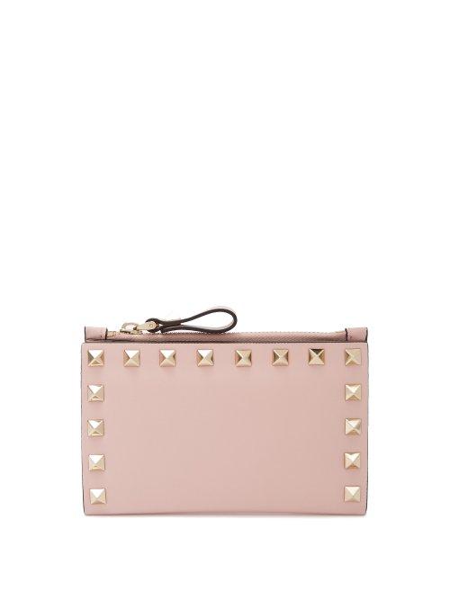 Matchesfashion.com Valentino - Rockstud Leather Cardholder - Womens - Light Pink