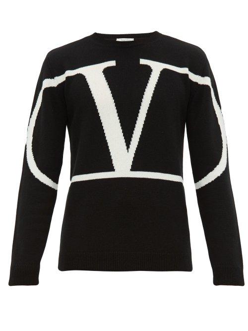 Matchesfashion.com Valentino - Intarsia Logo Cashmere Sweater - Mens - Black