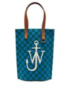 Jw Anderson - Belt Logo-embroidered Checked Canvas Tote Bag - Womens - Blue Multi