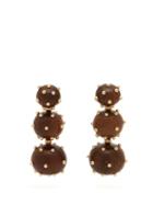 Matchesfashion.com Vanda Jacintho - Three Balls Wood Earrings - Womens - Brown