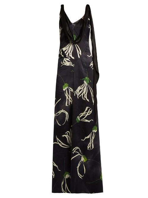 Miu Miu Anemone-print Cowl-neck Satin Gown