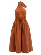 Matchesfashion.com Staud - Moana Keyhole Halter-neck Cotton-blend Dress - Womens - Light Brown