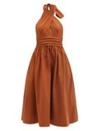 Matchesfashion.com Staud - Moana Keyhole Halter-neck Cotton-blend Dress - Womens - Light Brown