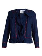 Matchesfashion.com Thierry Colson - Rita Embroidered Ruffle Trimmed Cotton Jacket - Womens - Blue Multi