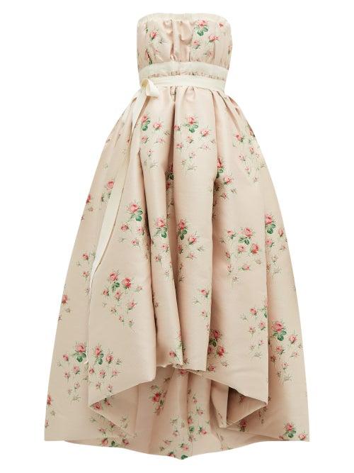 Matchesfashion.com Brock Collection - Grosgrain Trim Floral Cloqu Gown - Womens - Pink Multi