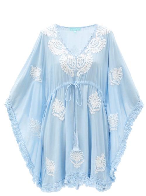 Matchesfashion.com Melissa Odabash - Irene Floral-embroidered Cotton Kaftan - Womens - Blue White