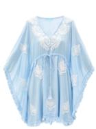 Matchesfashion.com Melissa Odabash - Irene Floral-embroidered Cotton Kaftan - Womens - Blue White