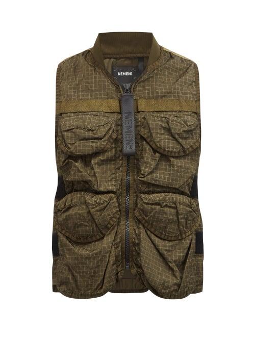 Matchesfashion.com Nemen - Spin Grid-printed Shell Gilet - Mens - Green