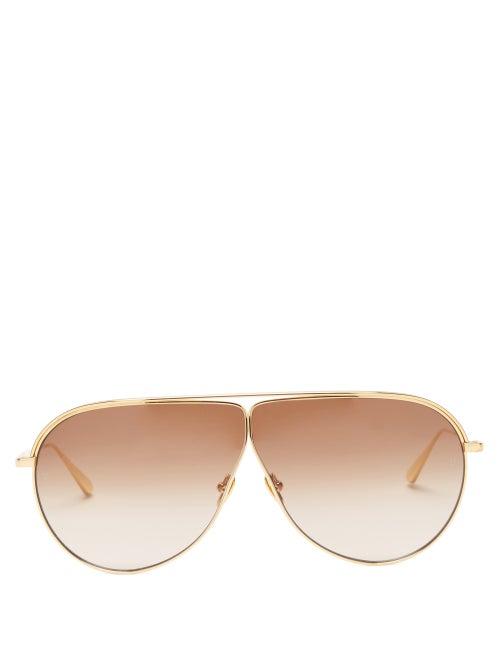 Linda Farrow - Hura Aviator Titanium Sunglasses - Womens - Gold Brown